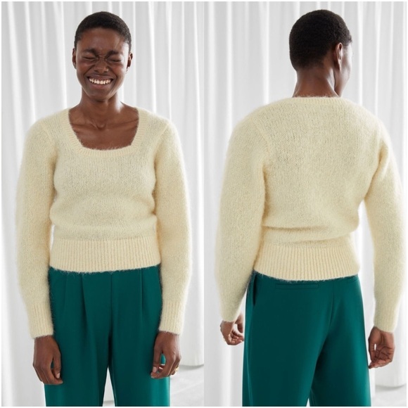 & OTHER STORIES Voluminous Sleeve Square Neck Sweater Top Alpaca And Wool Blend - Picture 1 of 7